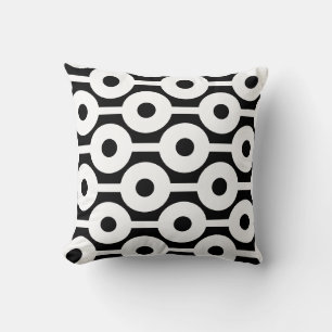 Coussin Cercles et bandes blancs modernes sur fond noir