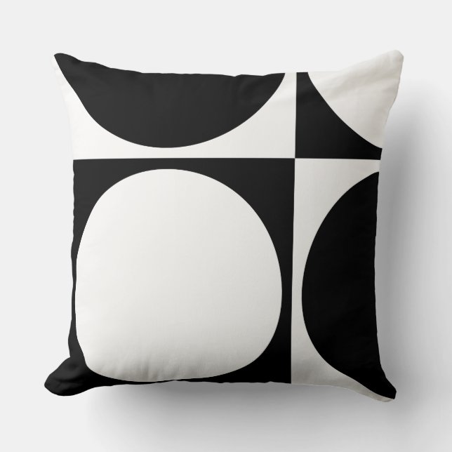Coussin Cercles et carrés géométriques noirs et blancs mod (Recto)