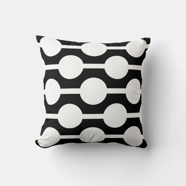 Coussin Cercles et lignes blancs modernes en noir (Recto)