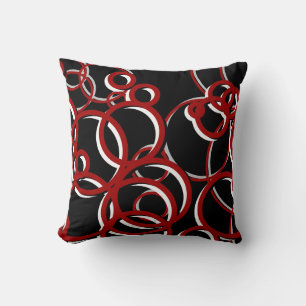 Coussin Cercles géométriques modernes noir rouge blanc et
