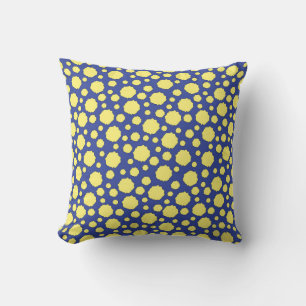 Coussin Cercles jaunes funky géométriques sur fond bleu