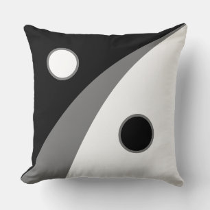 Coussin Cercles modernes et lignes ondulées sur fond noir 