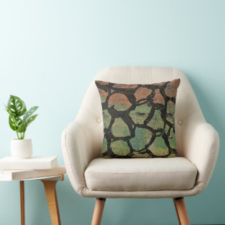 Coussin Cercles noirs en rouge vert, une abstraction de ge