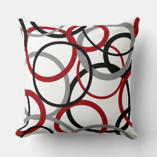 Coussin Cercles rouges, gris et noirs