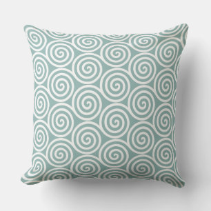 Coussin Cercles spirales abstraits en bleu argenté et blan