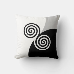 Coussin Cercles Spirales Abstraits sur Fond Gris Noir et B