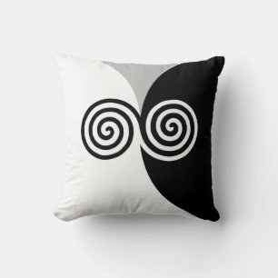 Coussin Cercles Spirales Abstraits sur Fond Gris Noir et B