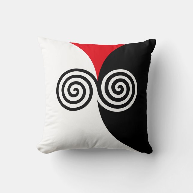 Coussin Cercles spiraux Abstraits en rouge et blanc noir (Recto)
