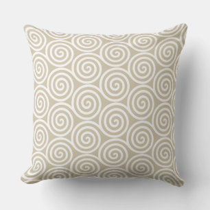 Coussin Cercles spiraux Abstraits en Sable Beige & Blanc