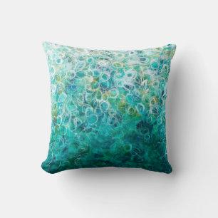 Coussin Cercles turquoises d'abrégé sur blanc peignant l