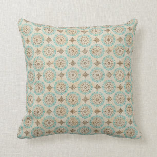 Coussin Cercles turquoises et crème sur Tan