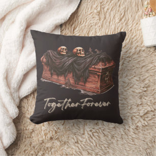 Coussin Cercueil et crânes noirs ensemble pour toujours Ha