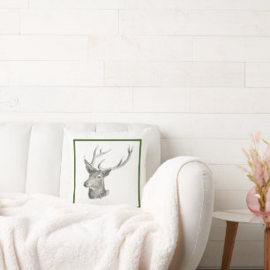 Coussin Cerf Buck Head avec Antlers Black and White Art