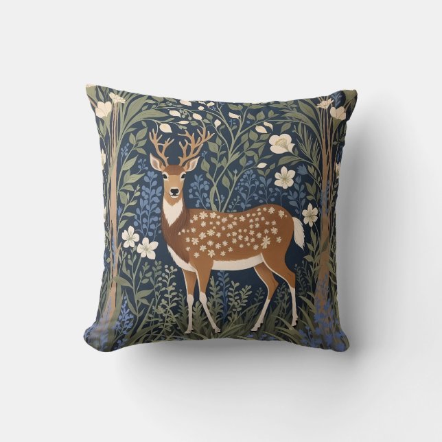 Coussin Cerf Dans La Forêt Bluebell William Morris Inspiré (Recto)