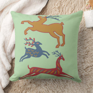 Coussin Cerf d'art folklorique américain vintage de couleu