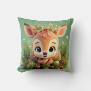 Coussin Cerf de dessin animé adorable dans un Noël festif