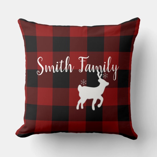 Coussin Cerf de Noël sur Buffalo Plaid Custom (Recto)
