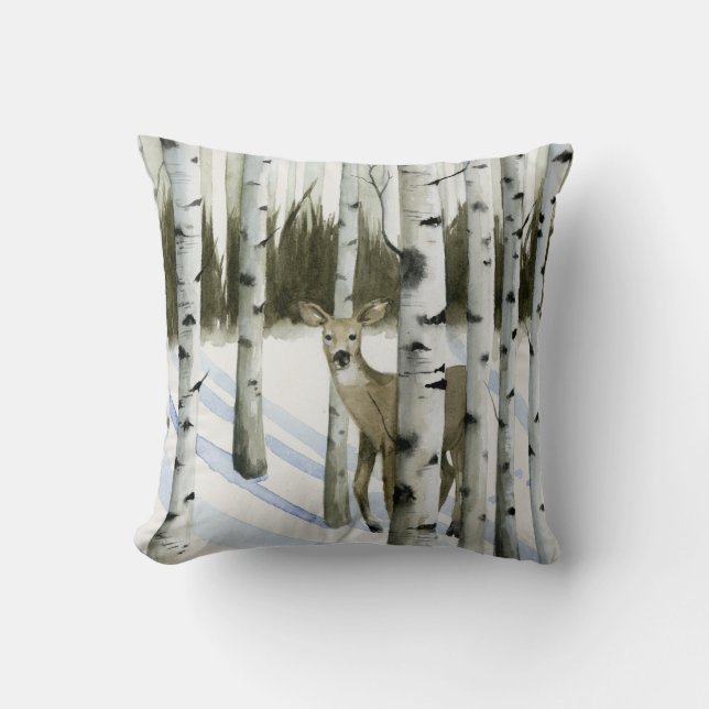 Coussin Cerf en chute de neige (Recto)