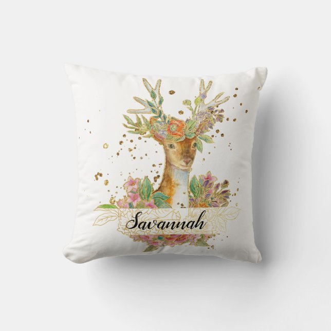 Coussin Cerf floral personnalisé (Recto)
