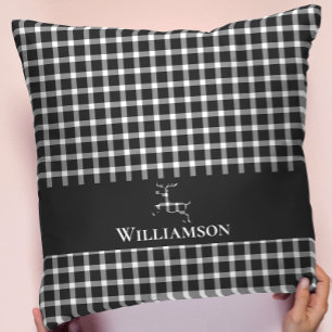 Coussin Cerf Monogramme Rustique Plaid Noir blanc