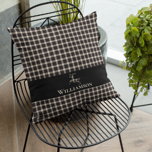 Coussin Cerf Monogramme Rustique Plaid Noir blanc crème