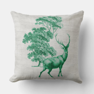 Coussin Cerf rustique sur toile Grain Sack Vert