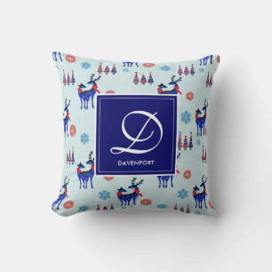 Coussin Cerfs, Arbres de Noël, et Snowflakes avec Monogram