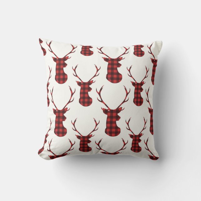 Coussin Cerfs Buffles Rouge Rustique (Recto)