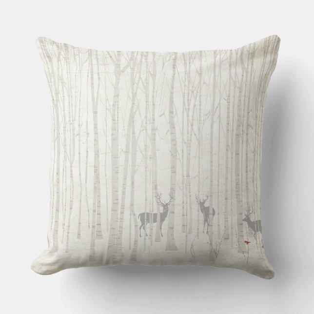 Coussin Cerfs communs dans le carreau en bois de bouleau (Recto)
