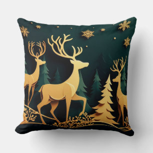 Coussin Cerfs de Noël dorés