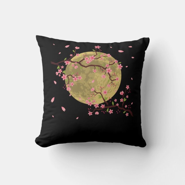 Coussin Cerise en fleurs Lune sakura japonais (Recto)