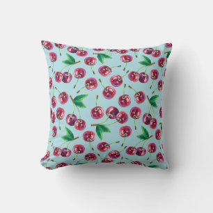 Coussin Cerises d'aquarelle modernes : Motif de baies jute
