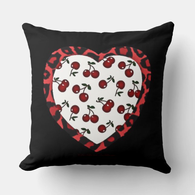 Coussin Cerises RAB Empreinte de léopard Heart Rockabilly (Recto)