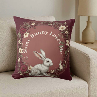 Coussin Certaines Bunny M'aime Cottagecore Bourgogne Pâque