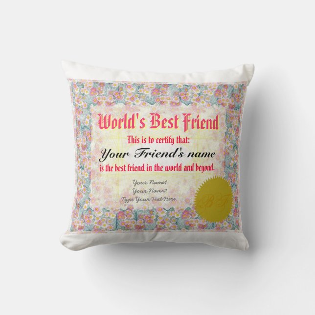 Coussin Certificat du meilleur ami du monde (Recto)