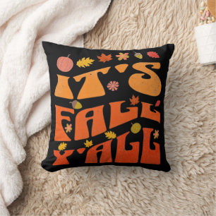 Coussin C'est automne Y'all Citrouille et automne Feuilles