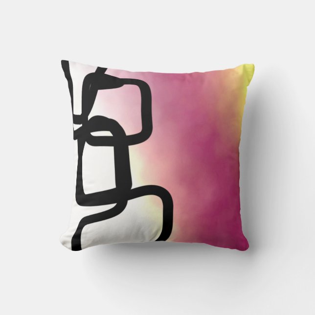 Coussin Chaîne de blocage : Abstrait rose, jaune, noir et  (Recto)
