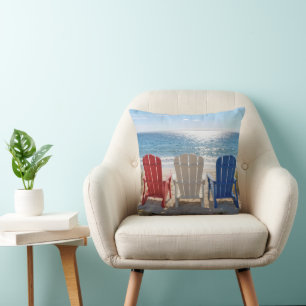 Coussin Chaises Adirondack de plage aux couleurs patriotiq