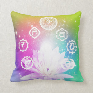 Coussin Chakras, rouge, orange, jaune, vert, turquoise,