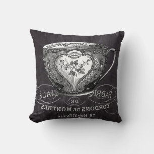 Coussin Chalkboard Alice à Wonderland tea party teacup