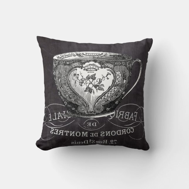Coussin Chalkboard Alice à Wonderland tea party teacup (Recto)