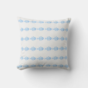 Coussin Chambre Côtière Bleu Clair Motif Poisson Aquarelle