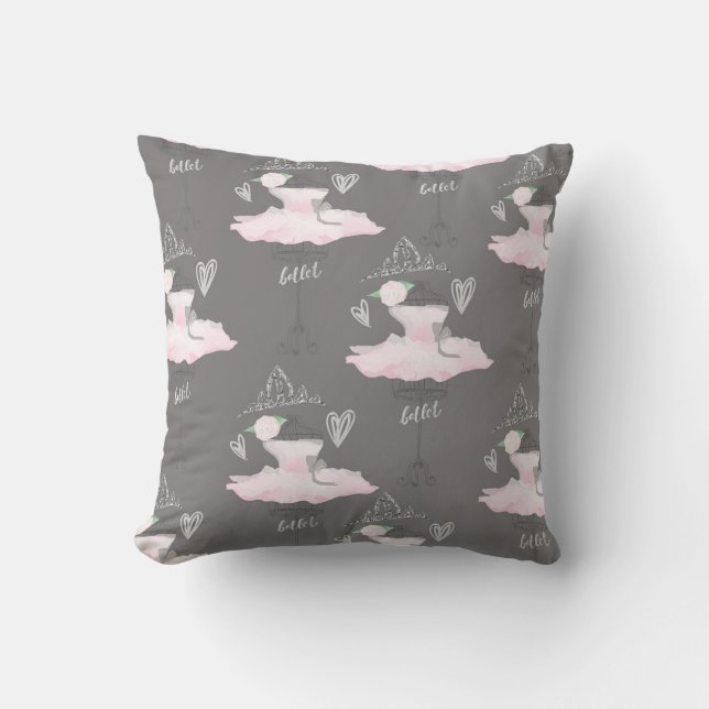 Coussin Chambre de ballerine de couture rose et gris (Recto)