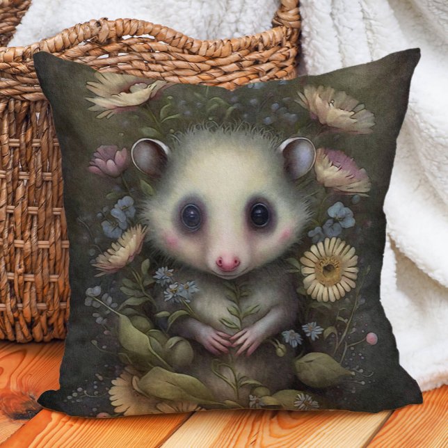 Coussin Chambre de bébé en forêt avec un joli opossum (Baby possum woodland nursery pillow)