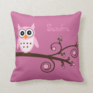 Coussin Chambre de fille personnalisée avec chouette rose 