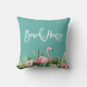 Coussin Chambre de plage florale tropicale de manuscrit