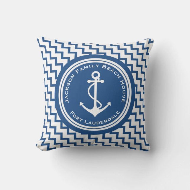 Coussin Chambre de plage nautique de famille d'Ancre (Recto)