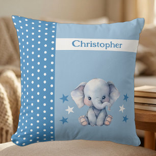 Coussin Chambre d'enfant ajoutez un nom éléphant mignon bl