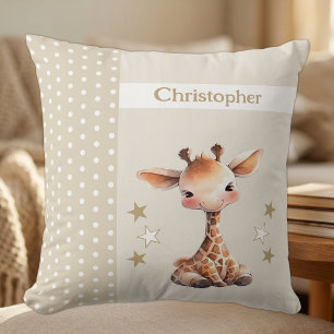 Coussin Chambre d'enfant ajoutez un nom girafe mignon marr