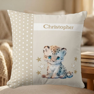 Coussin Chambre d'enfant ajoutez un nom léopard marron mig